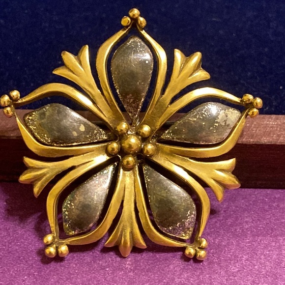 Mma Gold Tone And Silver Plate Floral Petal Pin